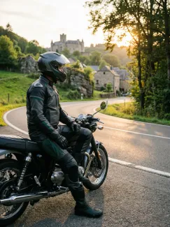 Visuel d'un homme en moto au Luxembourg - fait par IA
