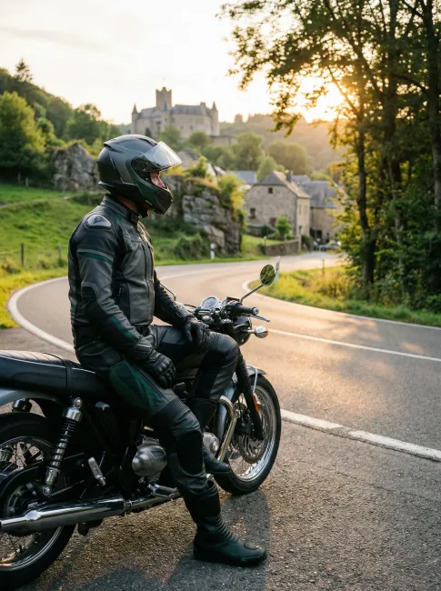 Visuel d'un homme en moto au Luxembourg - fait par IA