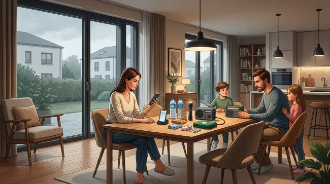 famille avec un kit de secours